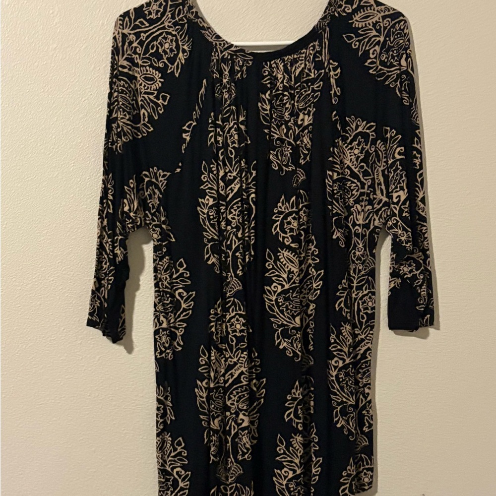 Lucky Brand Black and Tan Patterned Dress